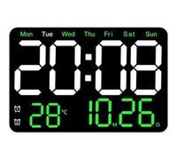 BGTSE Horloge murale LED, réveil numérique avec affichage de la date/semaine/heure, température/humidité - Vert Vert G