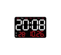 BGTSE Horloge murale LED, réveil numérique avec affichage de la date/semaine/heure, température/humidité - Rouge