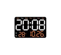 BGTSE Horloge murale LED, réveil numérique avec affichage de la date/semaine/heure, température/humidité - Orange
