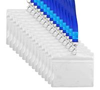 BGTXINGI Lot de 25 protège-cartes en plastique transparent avec 25 cordons pour badges, cartes d'identité, badges et cartes d'identité, réutilisables, 10.9 x 9.1 cm avec fermeture éclair refermable
