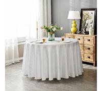 BHOMTY Nappe Ronde Jacquard Convient pour Les Maisons, Les Restaurants, Les hôtels, Les événements, Les conférences et Les Mariages Blanc Diamètre 240 cm