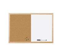 Bi-Office Budget - Tableau Mixte, d’Affichage en Liège et Blanc Magnétique Effaçable à Sec, Cadre en Bois, 40 x 30 cm
