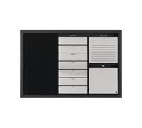 Bi-Office- Tableau Mixte avec Planning Hebdomadaire et Messages + Courrier et Panneau en Feutre Argent avec Cadre Noir Argenté 60x40