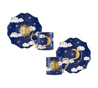 Bialetti Lot de 2 tasses à café + 2 soucoupes ciel étoilé bleu ceruleo lune et soleil