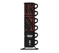Bialetti Lot de 6 tasses empilables Stranger Things - Fluorescentes, brillent et changent de couleur dans l’obscurité, non compatibles lave-vaisselle, 80 ml chacune, noir