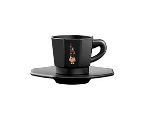 Bialetti Octagonal Cups, Set of 4 Cups, Matt Black and Rose Gold, 75 ML