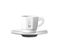 Bialetti tasses octogonales, lot de 4 tasses, blanc et argent, 75 ml