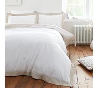 Bianca Oxford Lace Parure de lit en Coton 200 Fils avec Housse de Couette et taies d'oreiller Blanc Naturel Super King
