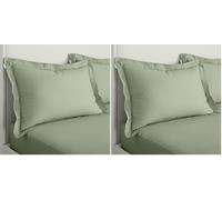 Bianca Paire de taies d'oreiller Oxford en Percale de Coton 200 Fils Vert Sauge (Lot de 2)