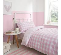 Bianca Parure de lit Simple réversible en Coton à Carreaux et Rayures avec taie d'oreiller Rose