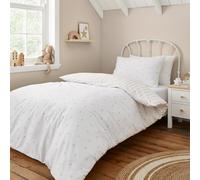 Bianca Parure de lit Simple réversible en Coton avec Housse de Couette et taie d'oreiller Motif étoiles et Rayures Naturel