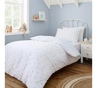 Bianca Parure de lit Simple réversible en Coton avec Housse de Couette et taie d'oreiller Motif étoiles et Rayures Bleu