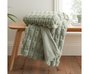 Bianca Plaid en Fausse Fourrure sculptée Vert Sauge 150 x 200 cm