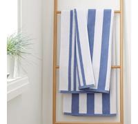 Bianca Serviette de Toilette réversible à Rayures en Coton Jacquard Bleu 50 x 85 cm