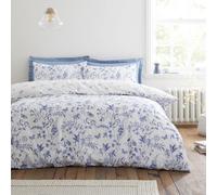 Bianca Thea Floral Parure de lit Double réversible en Coton 200 Fils avec Housse de Couette et taies d'oreiller Bleu
