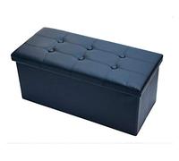 BIANCHERIAWEB Double, Pouf de Rangement rembourré Noir, Pouf Pliable en Similicuir, 76 x 34 x 34 cm