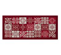 BIANCHERIAWEB Tapis de Cuisine antidérapant Lavable, Tapis de Cuisine mesurant 55 x 115 cm, fabriqué en Italie avec Motif faïence Rouge, Tapis de Couloir, Lavable et repassable