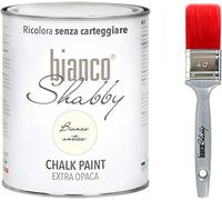 bianco Shabby CHALK PAINT blanc antique & pinceau - Peinture Chic Vintage extra opaque (1 litre) + Pinceau professionnel (40 mm) BSCM15-10451