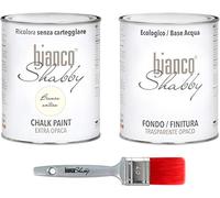 bianco shabby® Peinture Craie & Vernis Toutes Surfaces - 1L Bianco Antico Chalk Paint Mate + 1L Chalky Finish & Pinceau 40mm Meubles & Murs - Deco Maison Vintage & Déco Meuble Bois