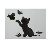 Bianriche Sticker mural amovible en acrylique avec motif chat et papillon pour maison, salon, chambre à coucher, salle de bain - Noir