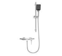 BiaoTeng Kit Barre de Douche avec Mitigeur Cascade Argent | Robinet Cascade Mural Baignoire 3 Modes Douchette eau Chaude et Froide Laiton avec Etagere Barre de Douche Ajustable