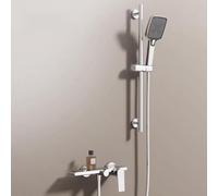 BiaoTeng Kit Barre de Douche avec Mitigeur Cascade Chrome | Robinet Murale Baignoire 3 Modes Douchette à Main eau Chaude et Froide Laiton avec Etagere Barre de Douche Ajustable