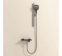 BiaoTeng Kit Barre de Douche avec Mitigeur Cascade Gris | Robinet Baignoire Mural 3 Modes Douchette à Main eau Chaude et Froide Laiton avec Etagere Barre de Douche Ajustable