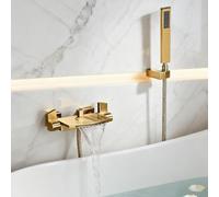 BiaoTeng Mitigeur Baignoire Cascade avec Douchette eau Chaude et Froide Cuivre Robinet Baignoire Classique Mural Or Brossé