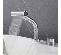 BiaoTeng Mitigeur Lavabo avec Douchette Extractible 2 Trous, 4 Modes eau Chaude et Froide Robinet Salle de Bain en Laiton Moderne Chromé