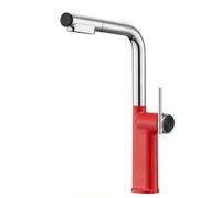 BiaoTeng Mitigeur Lavabo Douchette Extractible 2 Modes rouge Argent | Mitigeur Salle de Bain Monotrou Rotatif 360 Monocommande eau Chaude et Froide en Laiton