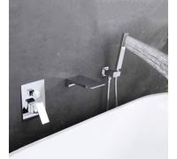 BiaoTeng Robinet Baignoire Encastré Cascade Double Sortie, Chaud et Froid Robinet de Baignoire Moderne avec Douchette en Laiton Chromé