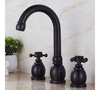 BiaoTeng Robinet Lavabo Noir Retro Doppia Manopola a Croce 3 Trous, à Rotatif 360 Chaud et Froid Mitigeur Salle de Bain Laiton Antique