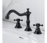 BiaoTeng Robinet Lavabo Noir Retro Doppia Manopola a Croce 3 Trous, à Rotatif 360 Chaud et Froid Mitigeur Salle de Bain Laiton Antique