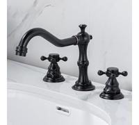 BiaoTeng Robinet Lavabo Noir Retro Doppia Manopola a Croce 3 Trous, à Rotatif 360 Chaud et Froid Mitigeur Salle de Bain Laiton Antique