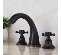 BiaoTeng Robinet Lavabo Noir Retro Doppia Manopola a Croce 3 Trous, Chaud et Froid Robinet Salle de Bain Trois Trous Laiton