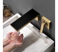 BiaoTeng Robinet Mural Salle Bain Mitigeur Lavabo Encastré Or Brossé Noir | Mitigeur Encastrable Mural Salle de Bain Monocommande eau Chaude et Froide en Laiton avec Etagere pour Lave Main