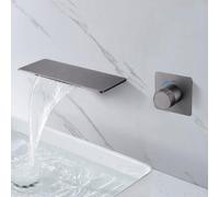 BiaoTeng Robinet Mural Salle de Bain Mitigeur Lavabo Encastré Gris | Robinet Mural Cascade Salle de Bain Monocommande eau Chaude et Froide en Laiton avec Etagere pour Lave Main