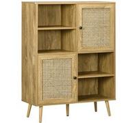 Bibliothèque 2 portes 4 niches style bohème chic cannage en rotin panneaux aspect chêne clair Chêne clair G