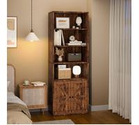 Bibliothèque 5 étages style farmhouse - Portes coulissantes verre - Rangement salon/bureau 180x80x30cm - Marron vintage