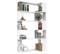 Bibliothèque 5 niveaux - VIVOLILV - Étagère d'angle en Forme de L en bois blanc -Meuble de Rangement - 90 x48x169 cm