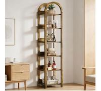 Bibliothèque 6 Niveaux 180 cm, Étagère de Rangement haut en Bois Ouverte avec Design Arqué, pour Salon, Bureau à Domicile(Marron)