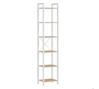 Bibliothèque 6 Niveaux, pour Bureau, Salon, Chambre, 30 x 40 x 187,5 cm, Style Industriel, Beige Naturel et Blanc Mat