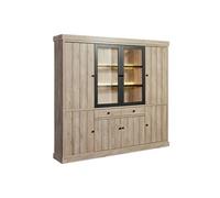 Bibliothèque 6 portes dont 2 vitrées et 2 tiroirs avec éclairage leds aspect bois finition Beach Oak - ROLYA