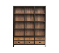 Bibliothèque 6 tiroirs 12 niches en métal et bois de cèdre - Shelby - Maison Pavane