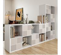 Bibliothèque 8 cubes avec 4 portes, Étagère à 4 Niveaux, Meuble de rangement pour Salon Chambre Bureau, 125x30x60 cm, Blanc