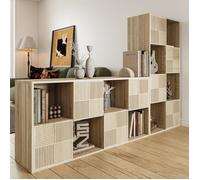 Bibliothèque 8 cubes avec 4 portes, Étagère à 4 Niveaux, Meuble de rangement pour Salon Chambre Bureau, 125x30x60 cm, Bois clair