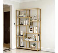 Bibliothèque 8 Étagères Métal Doré et Marbre Blanc, Meuble Rangement Étagère Ouverte Moderne pour Salon Bureau