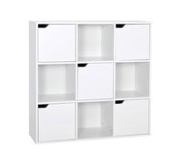 Bibliothèque 9 casiers - 4 ouverts et 5 portes - panneau de particules - finition blanc - format compact 90 x 30 x 90 cm