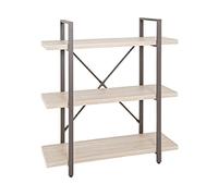 Bibliothèque 90x33x102 cm décor chêne clair et métal marron