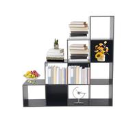 Bibliothèque à 10 compartiments en forme de L Noir 117 x 28 x 117 cm | Étagère cube d'escalier, étagère escalier pour la maison, le bureau, le salon, la chambre à coucher